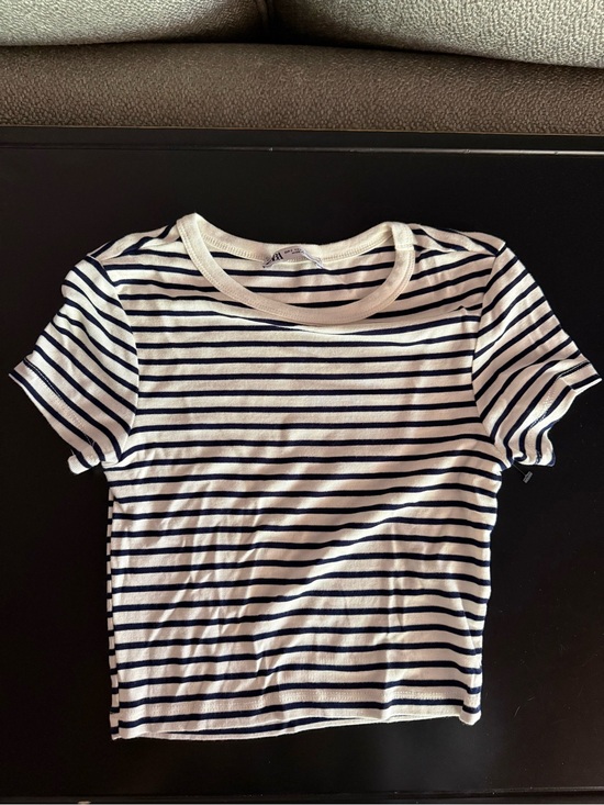 Zara Tops - Zara Striped Navy and White Crewneck Tee